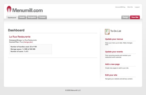 Menumill dashboard